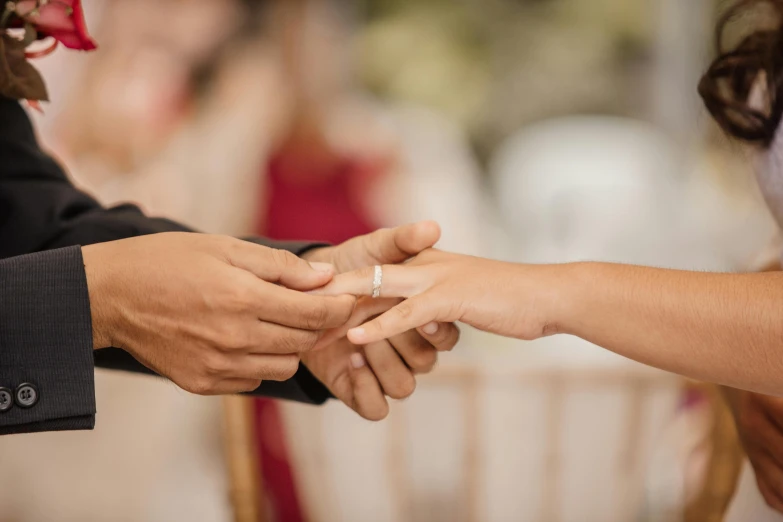 a man putting a wedding ring on a woman's finger, by Arabella Rankin, pexels contest winner, dancing with each other, te pae, thumbnail, multiple stories