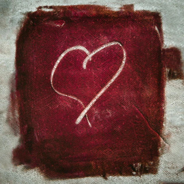 a heart drawn on a piece of cloth, an album cover, pexels, graffiti, maroon red, square, chalk texture on canvas, [ digital art