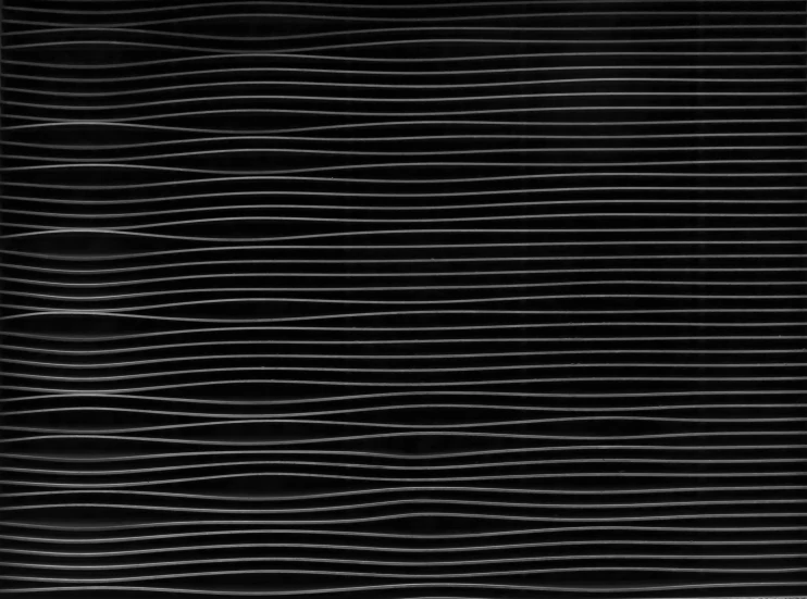 a black and white photo of a wave pattern, an abstract drawing, inspired by Andreas Gursky, on black paper, black vertical slatted timber, dmitry mazurkevich, 62 x 47 inches