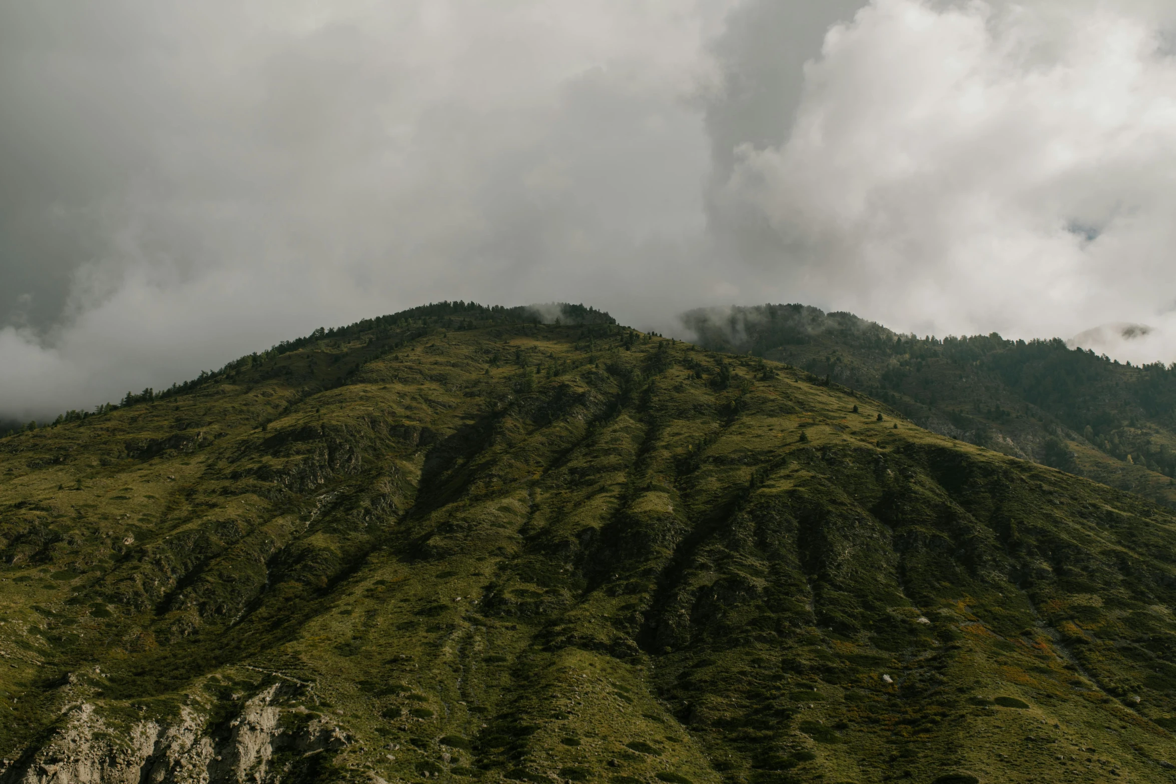 a group of people standing on top of a lush green hillside, trending on unsplash, sumatraism, background image, uttarakhand, grey skies, thumbnail