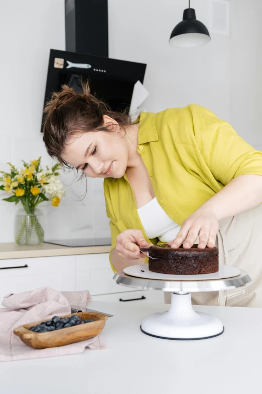 a woman decorating a cake in a kitchen, inspired by Dóra Keresztes, pexels contest winner, arbeitsrat für kunst, official product photo, on a pedestal, australian, good housekeeping