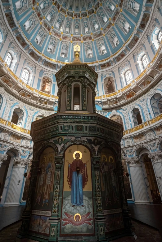 a large dome with a statue inside of it, by Cimabue, unsplash contest winner, baroque, 2 5 6 x 2 5 6 pixels, norilsk, an altar of a temple, helsinki