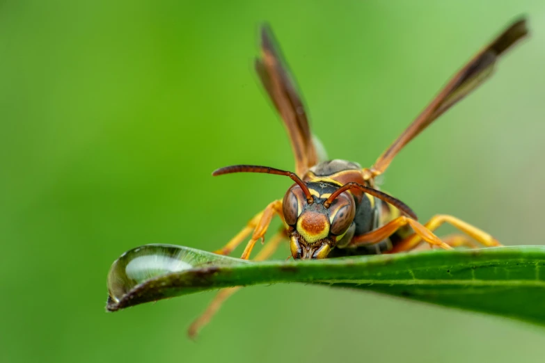 a wasp sitting on top of a green leaf, by Jan Rustem, trending on pexels, fan favorite, giant insects, avatar image