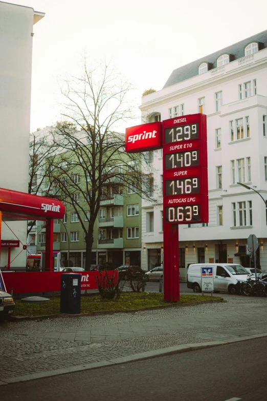 a gas station sitting on the side of a road, a photo, by Sebastian Spreng, unsplash, art informel, 2 5 6 x 2 5 6 pixels, berlin city, 1792, very expensive