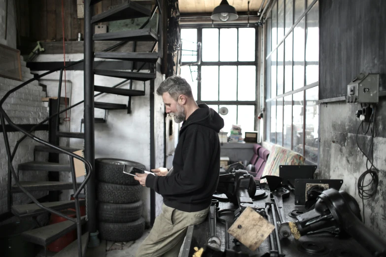 a man that is standing in a room, arbeitsrat für kunst, mechanic, high quality photo, 15081959 21121991 01012000 4k, grey