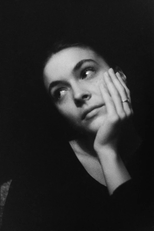 a black and white photo of a woman, by Max Dupain, photorealism, contemplative, 1959, dreamy mila kunis, egor letov