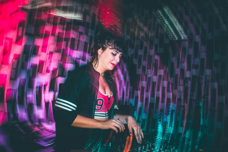 a woman that is playing some kind of music, unsplash, happening, wonderfull techno party, avatar image