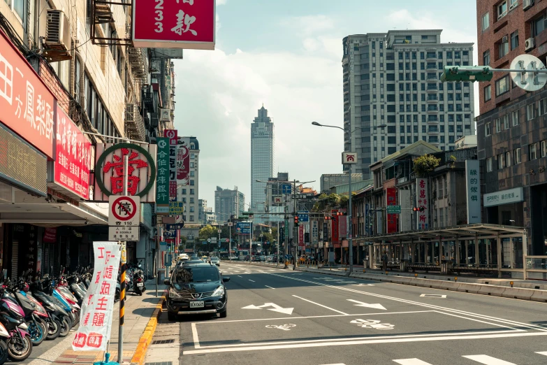 a street filled with lots of traffic next to tall buildings, taiwan, fan favorite, empty streetscapes, advertising photo