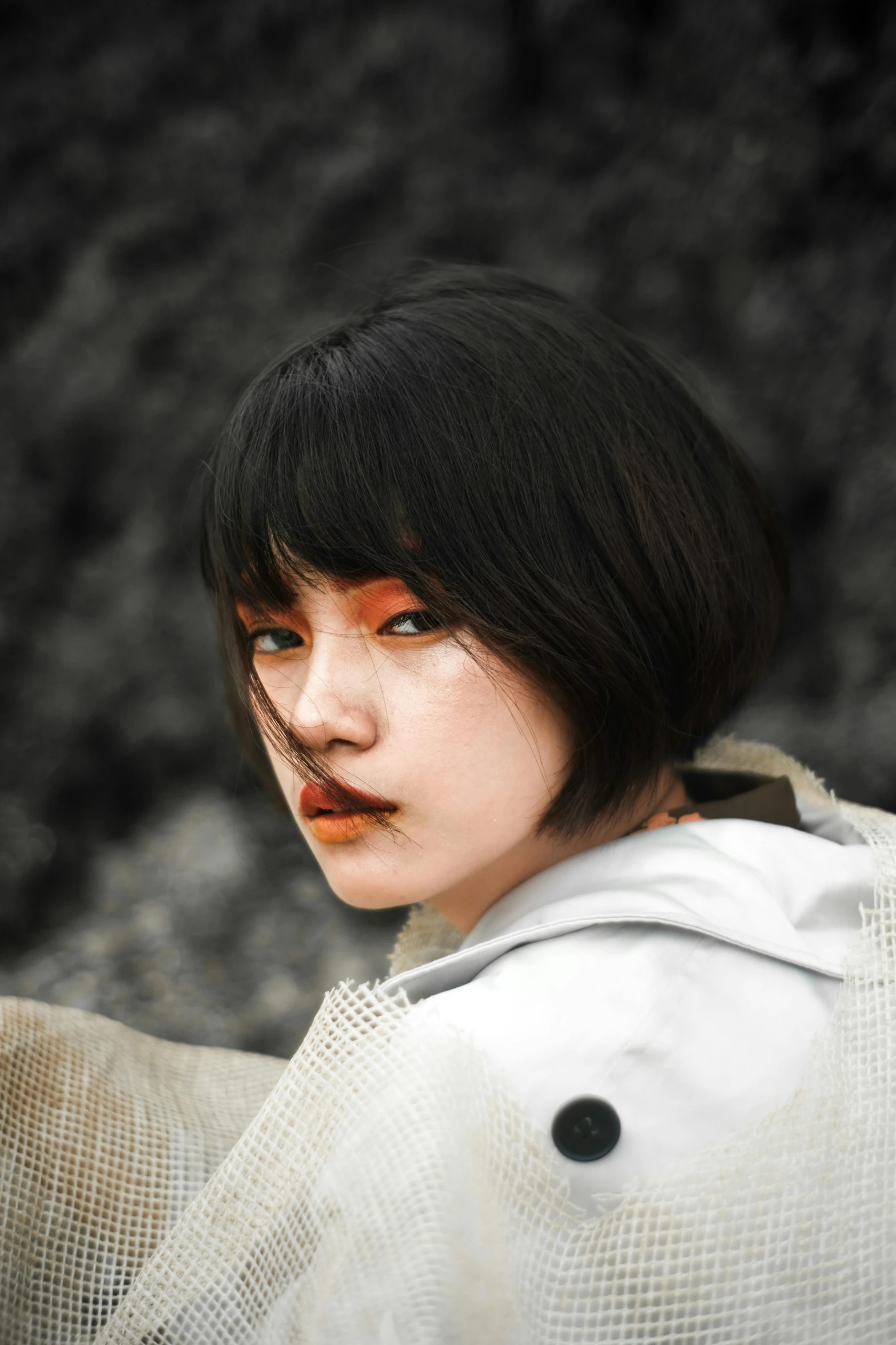 a woman holding a baseball bat on top of a field, an album cover, inspired by Ai Xuan, unsplash, realism, chrome bob haircut, ethnicity : japanese, beautiful grumpy girl, headshot profile picture