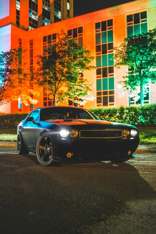 a car parked in front of a building at night, by Matt Cavotta, pexels contest winner, renaissance, muscle cars, avatar image, modded, profile image