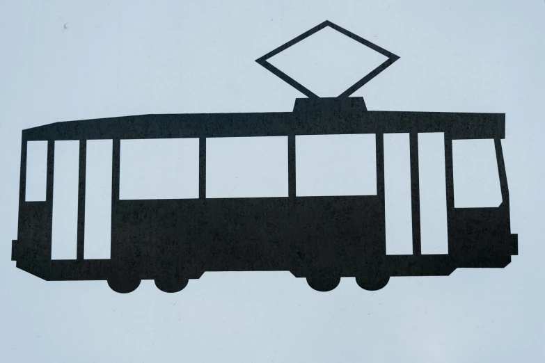 a black and white silhouette of a trolley, a poster, by Petr Brandl, unsplash, painted metal, intarsia, 2000s photo, public bus