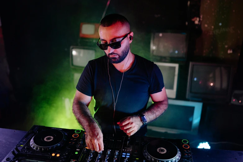 a man that is standing in front of a mixer, pexels contest winner, les nabis, in a nightclub, avatar image, reza afshar, performing