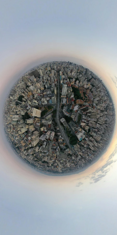 an aerial view of a city from a bird's eye view, an album cover, trending on unsplash, spherical, cities of mesopotamia, 3 6 0 render panorama, low angle shot