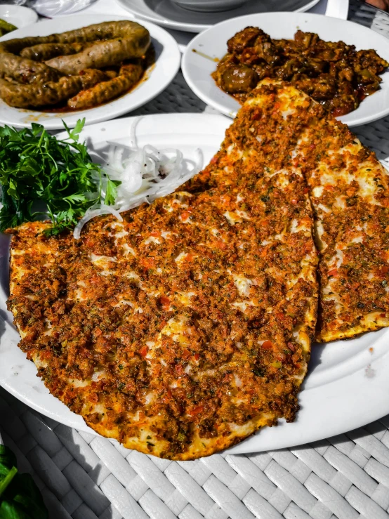 a close up of a plate of food on a table, girih, upper and lower body, very crispy, baris yesilbas