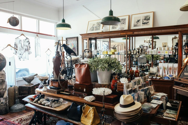 a room filled with lots of assorted items, a portrait, unsplash, shop front, manly, conde nast traveler photo, brown