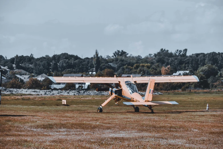 a small plane sitting on top of a grass covered field, a portrait, unsplash, hurufiyya, orange grass, maintenance photo, actual photo, manuka