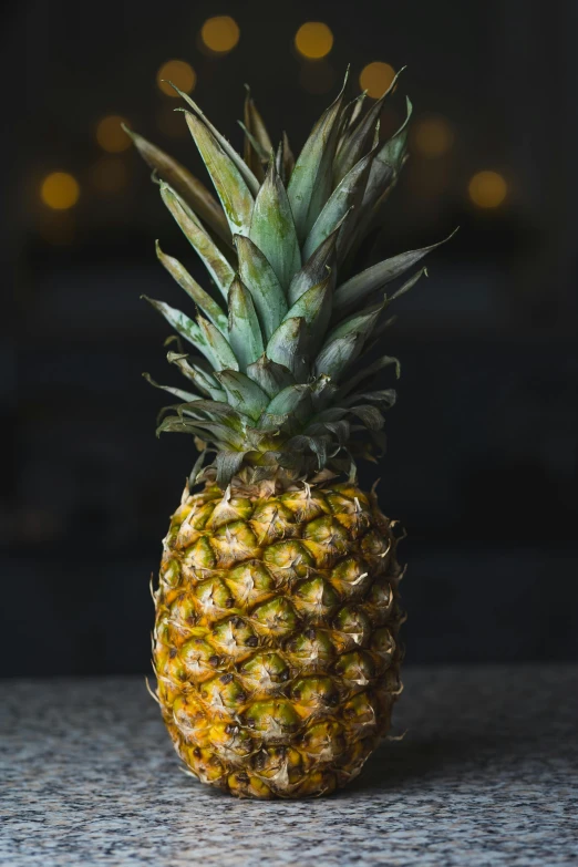 a pineapple sitting on top of a counter, uplit, up close, frontal shot, multiple stories