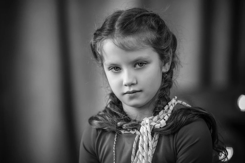 a black and white photo of a little girl, a black and white photo, by Sven Erixson, pixabay contest winner, art photography, ukrainian girl, focused on her neck, color photograph portrait 4k, 🤤 girl portrait