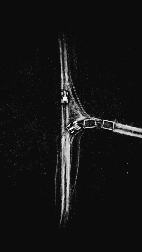 a black and white photo of a pair of scissors, an album cover, by Tadeusz Ajdukiewicz, conceptual art, highways, aerial illustration, thumbnail, chalk