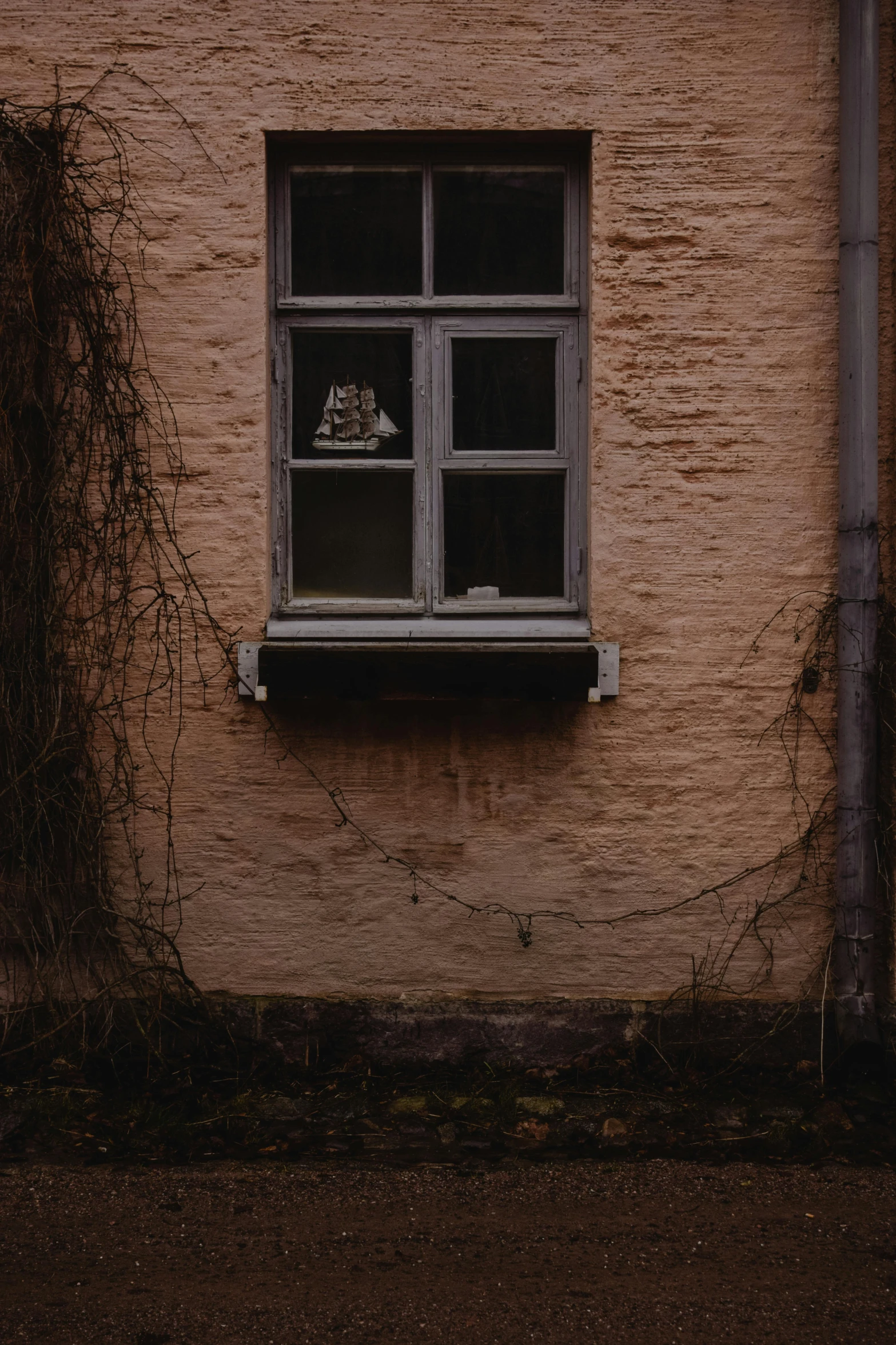 a red fire hydrant sitting in front of a window, a picture, pexels contest winner, postminimalism, covered in vines, sad cat, faded pink, houses with faces