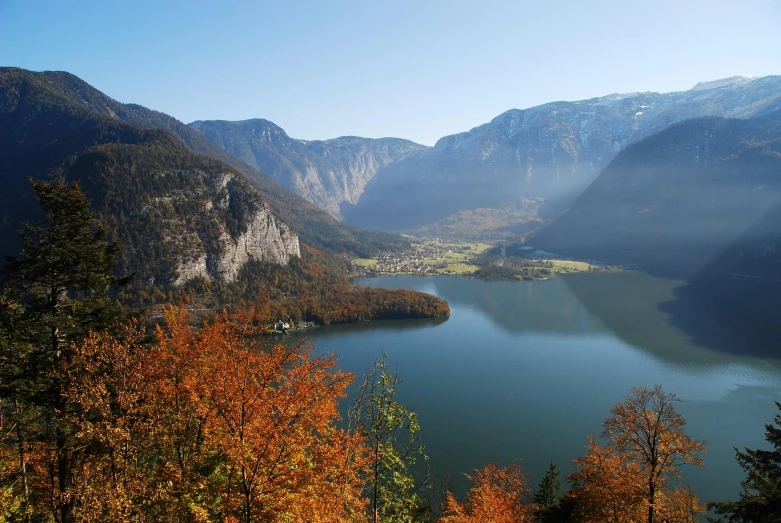 a large body of water surrounded by trees, by Sebastian Spreng, pexels contest winner, autumn mountains, avatar image, southern european scenery, thumbnail