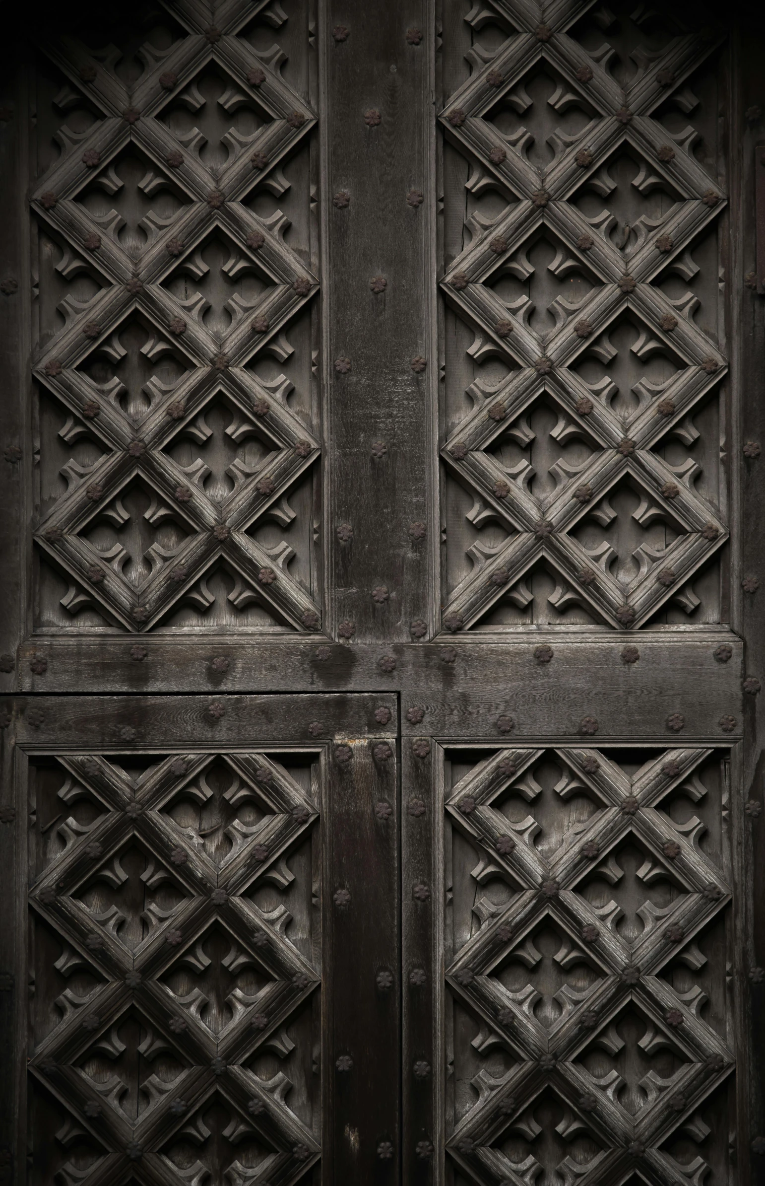 a black and white photo of a wooden door, an album cover, unsplash, renaissance, metallic patterns, faceted, steel, a medieval