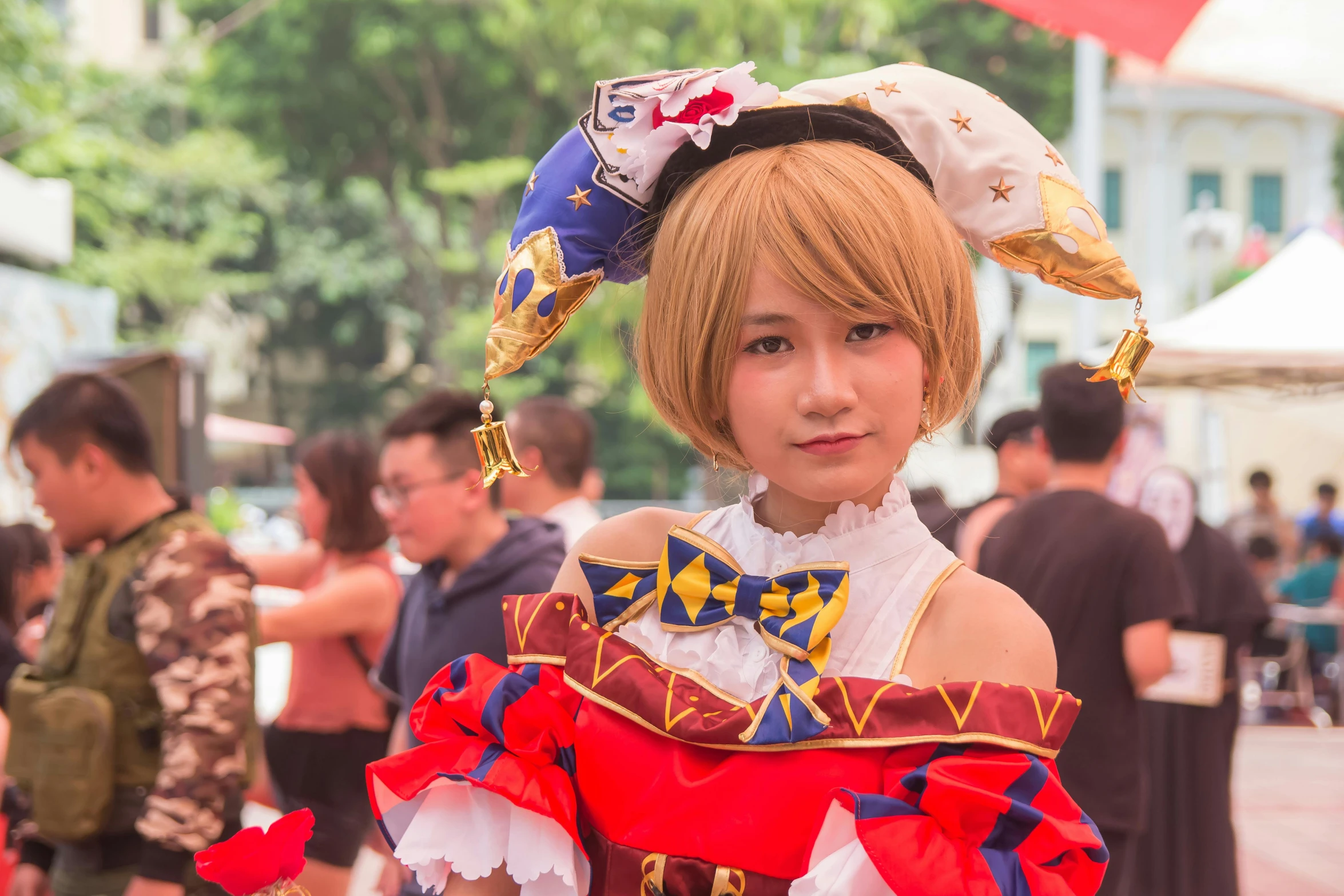 a close up of a person wearing a costume, trending on cg society, shin hanga, music festival, orianna, square enix, vacation photo