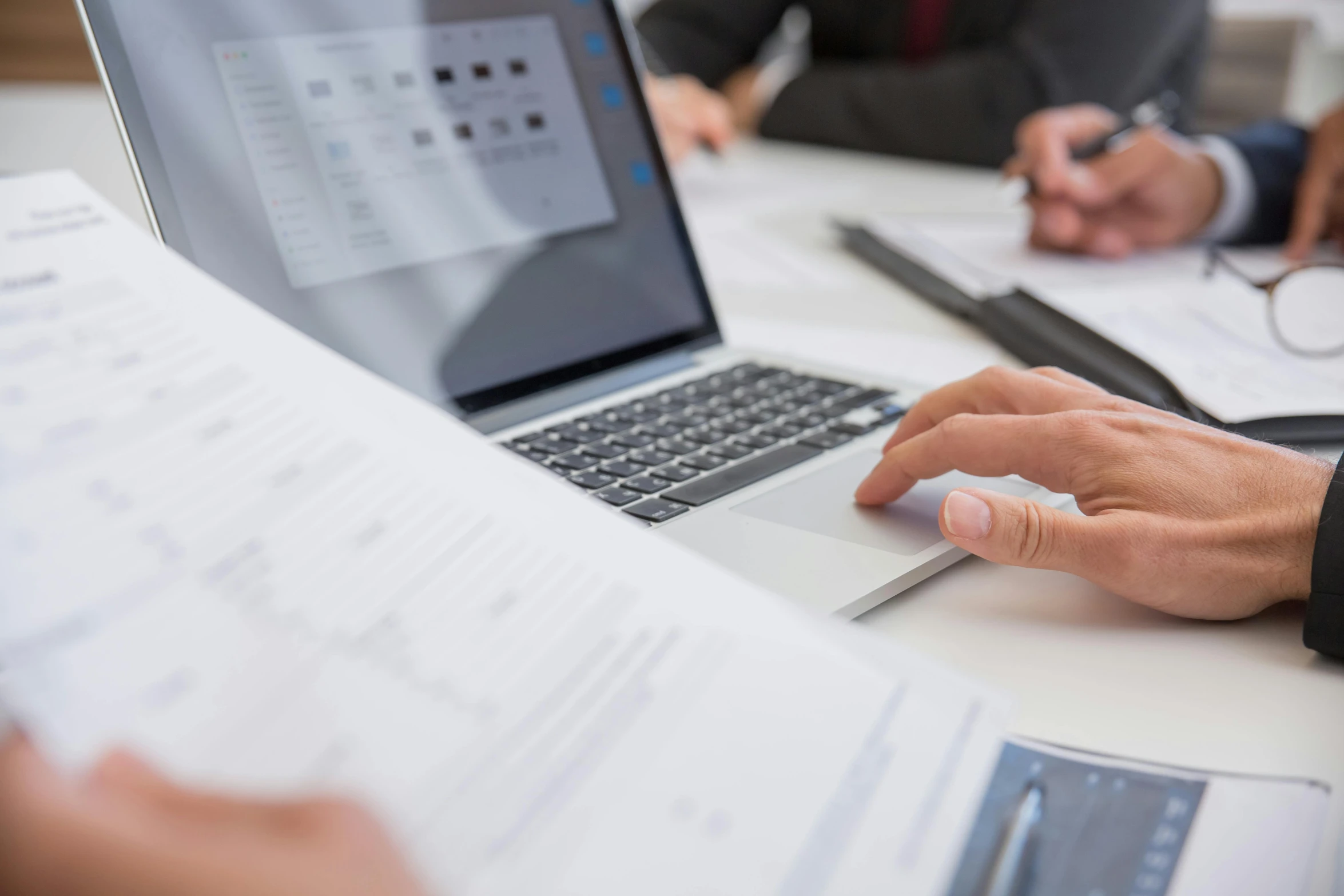 a close up of a person typing on a laptop, a digital rendering, pexels contest winner, sap, documentation, sales, panels