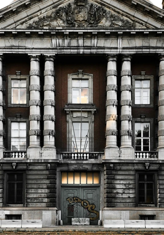 a black and white photo of a large building, an album cover, by Karel Dujardin, pexels contest winner, neoclassicism, hammershøi, colour corrected, elevation view, doors