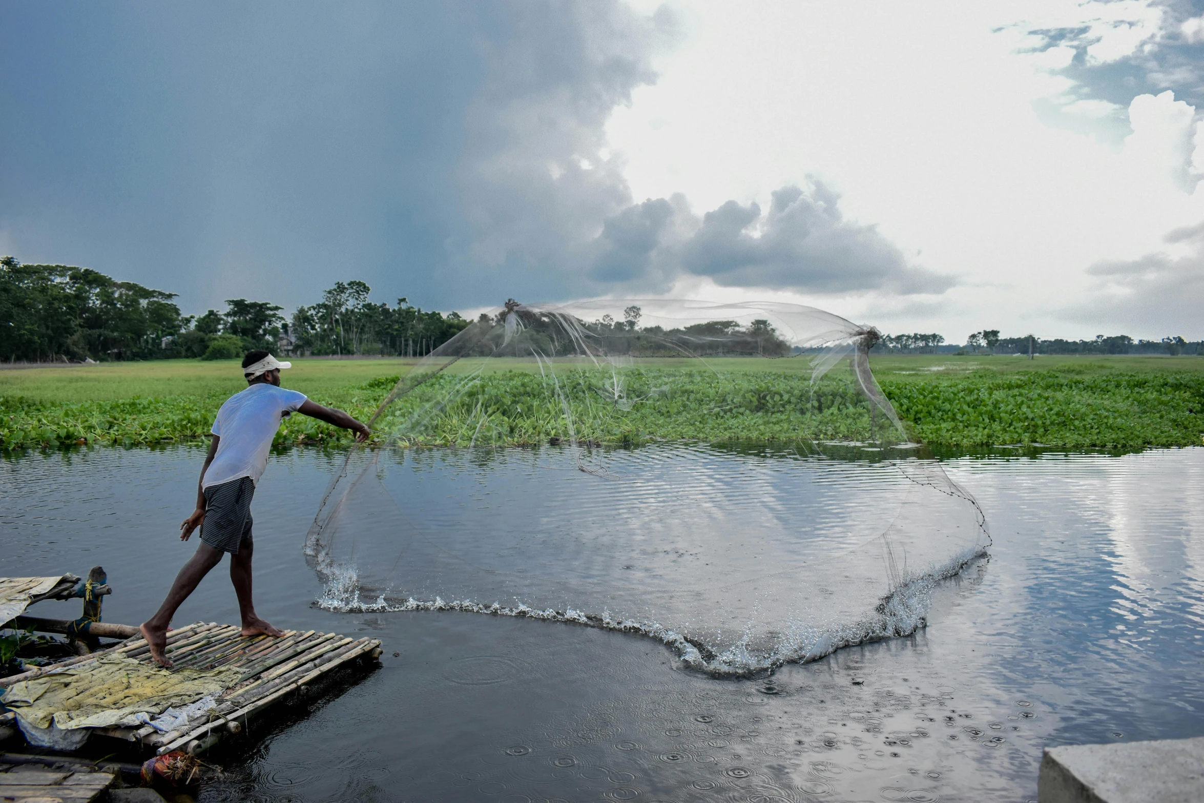 a man that is standing in the water with a net, irrigation, promo image, backwater bayou, thumbnail