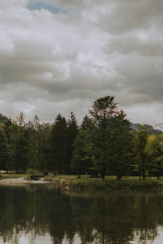 a large body of water surrounded by trees, a picture, by Sebastian Spreng, unsplash, romanticism, overcast!!! cinematic focus, picnic, italy, low quality photo