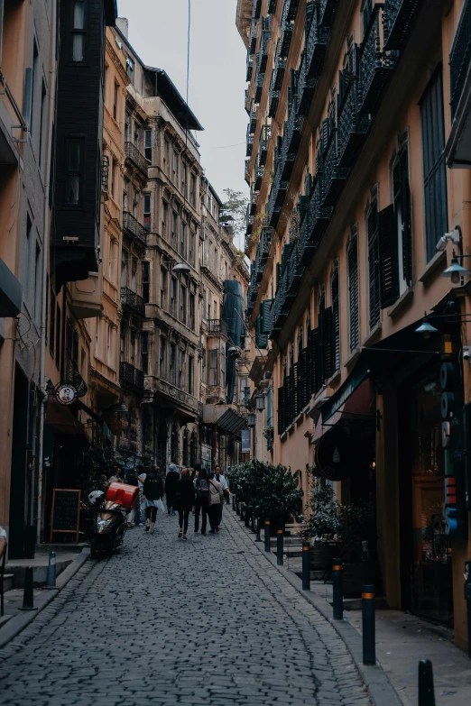 a group of people walking down a cobblestone street, pexels contest winner, tall buildings on the sides, mediterranean city, gif, savannah