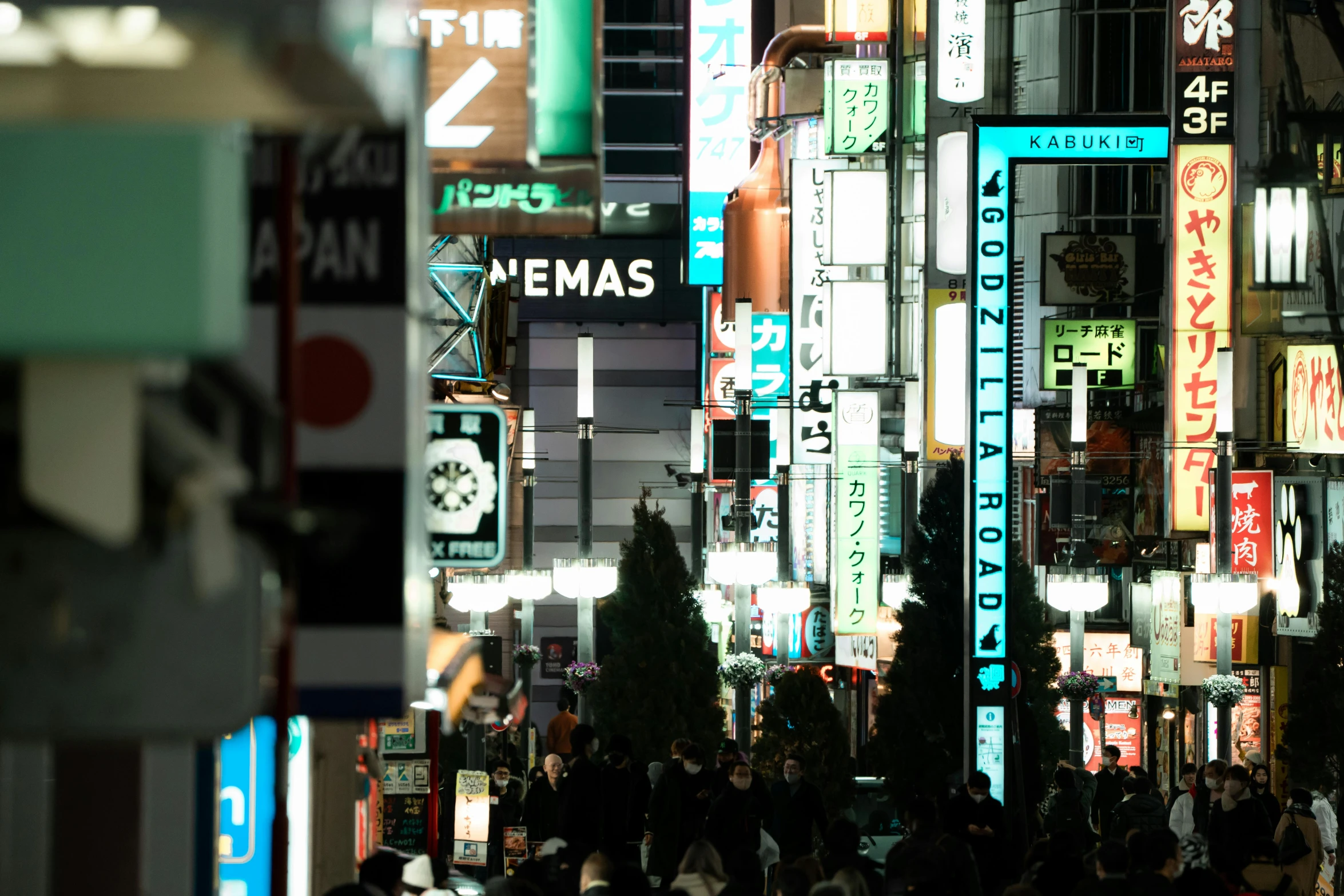 a group of people walking down a street at night, pexels contest winner, ukiyo-e, bright signage, square, demna gvasalia, thumbnail