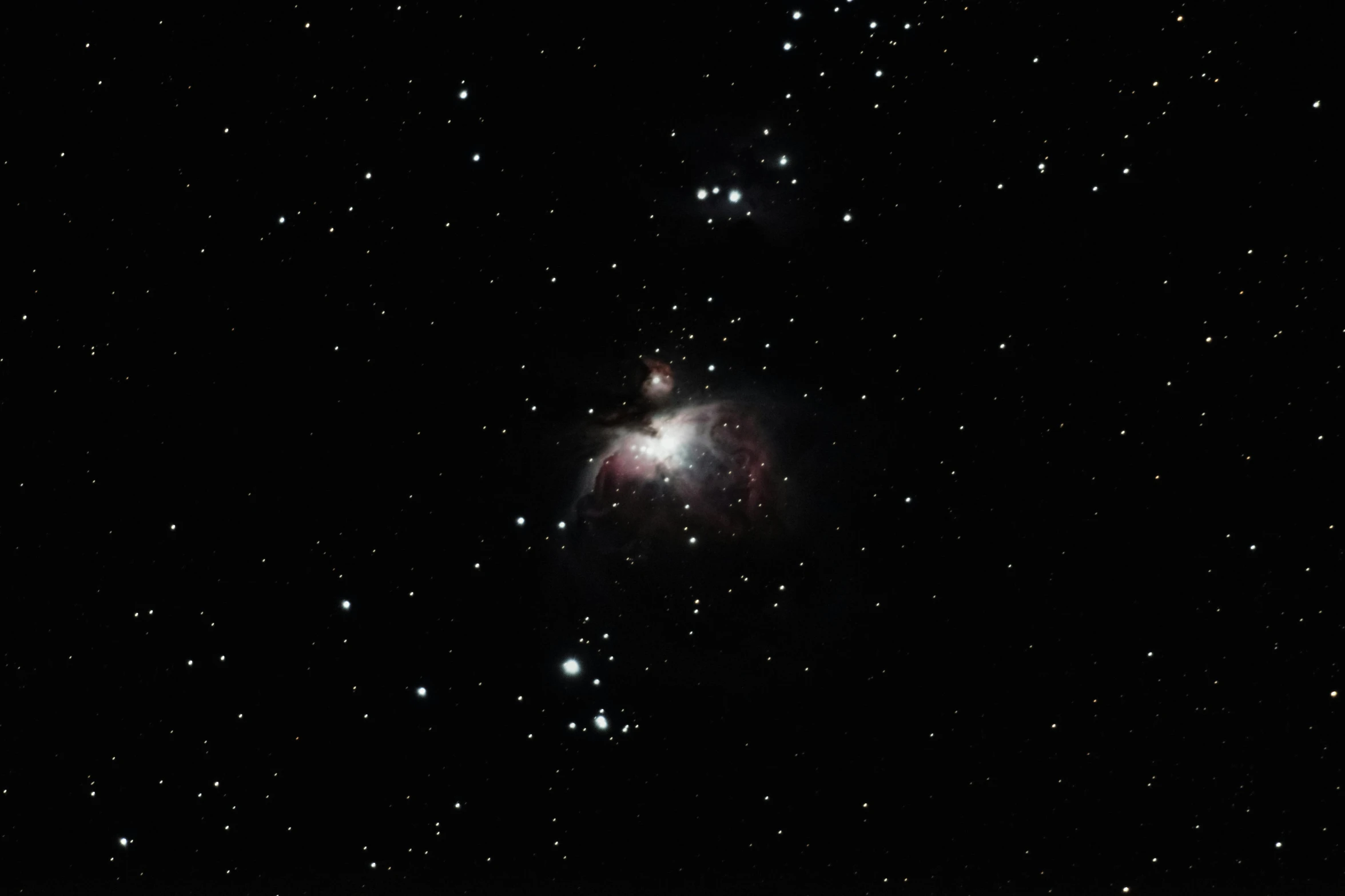 a cluster of stars in the night sky, a colorized photo, by Brian Thomas, tumblr, grayscale phtoto with red dress, mane, 2 0 0 mm telephoto, cell phone photo