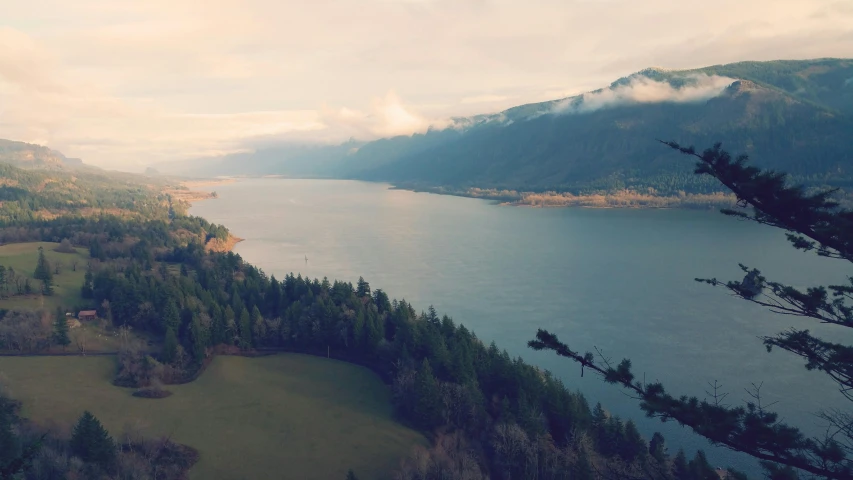 a large body of water surrounded by trees, by Jacob Burck, pexels contest winner, happening, overlooking a valley, washington, wide river and lake, instagram post