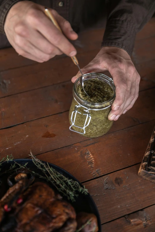 a close up of a person holding a jar of food, sage smoke, top-down shot, thumbnail, vine