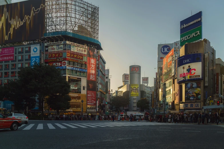 a city street filled with lots of tall buildings, a picture, inspired by Kanō Naizen, unsplash contest winner, hyperrealism, square, ethnicity : japanese, 2022 photograph, city morning