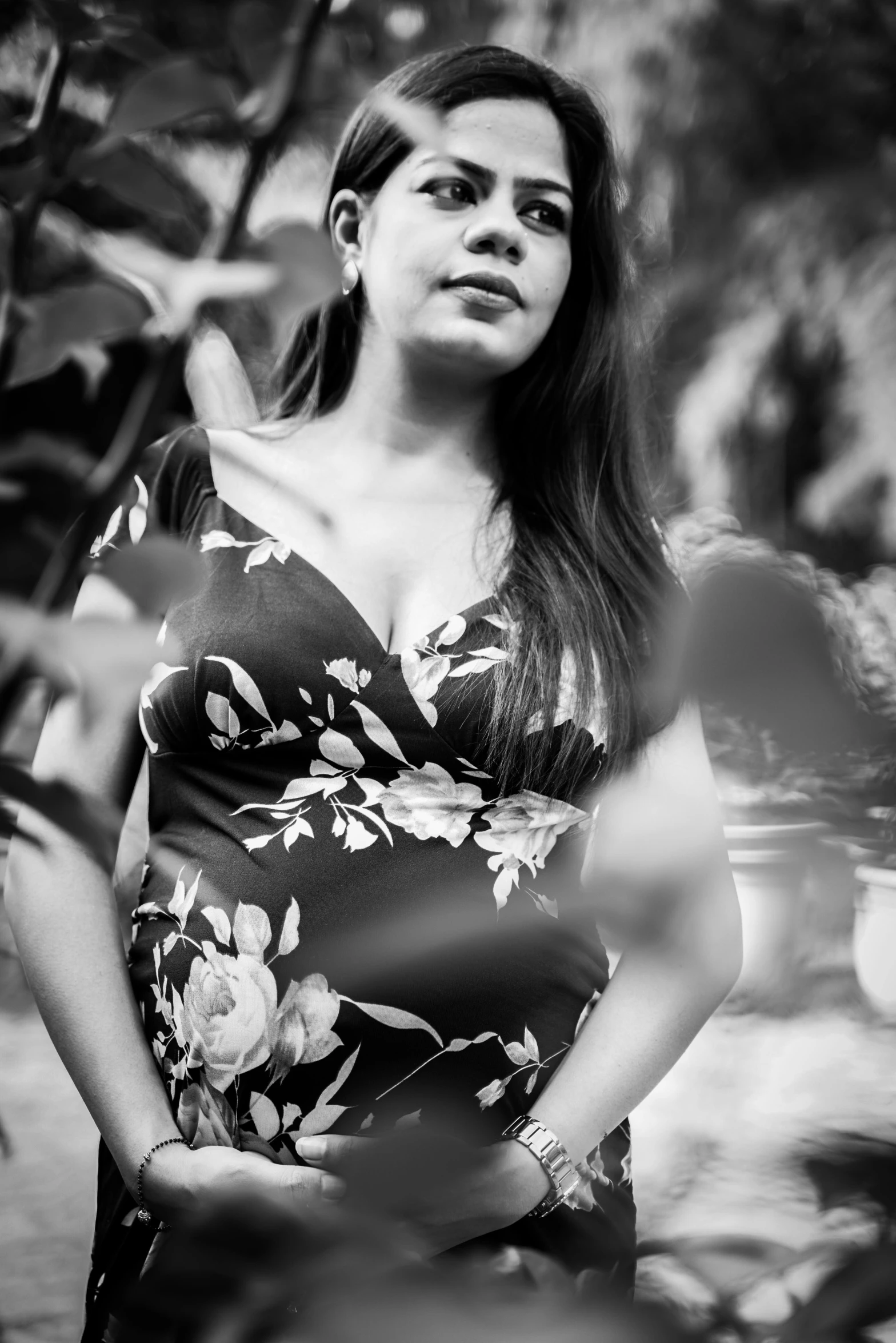 a black and white photo of a pregnant woman, a black and white photo, by Hirosada II, reddit, portrait!!!!!!, floral, photographs, asian woman