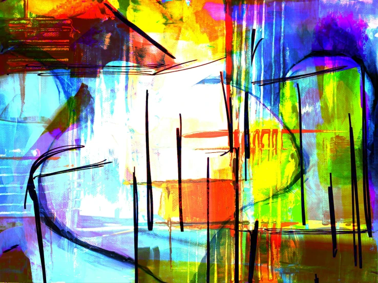 a close up of a painting on a wall, an abstract painting, trending on pixabay, strong lines and bold colors, expressive digital painting, 144x144 canvas, saturated colors