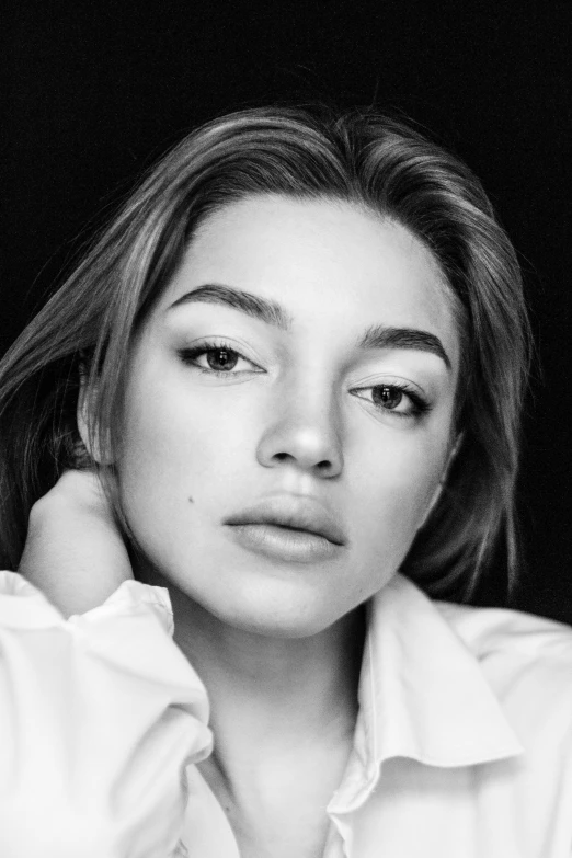 a black and white photo of a woman, a black and white photo, by Gavin Hamilton, instagram, portrait sophie mudd, sydney sweeney, adar darnov, fair olive skin