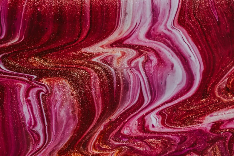 a close up of a painting on a wall, trending on pexels, abstract expressionism, maroon metallic accents, marbled swirls, pink, sauce