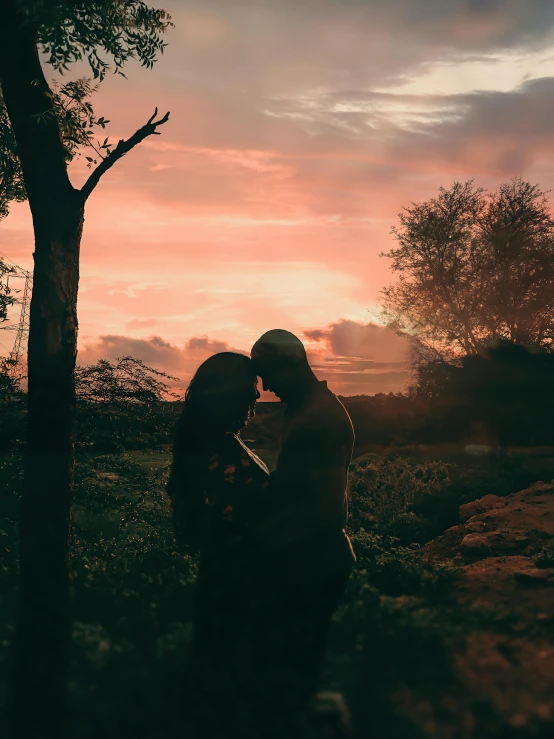 a couple kissing under a tree at sunset, pexels contest winner, instagram story, profile picture, spooky photo, golden hour 8 k