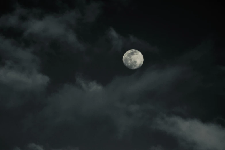 a full moon is seen through the clouds, by Alison Geissler, pexels, ☁🌪🌙👩🏾, overcast gray skies, a dark