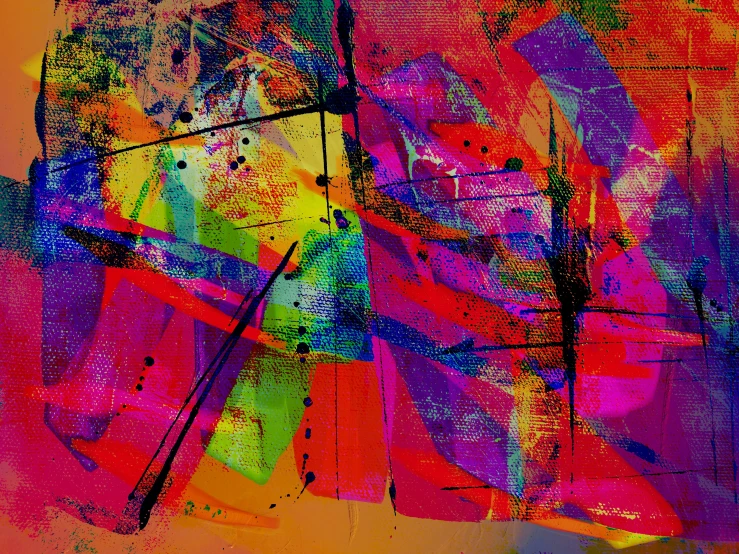 a colorful abstract painting on a wall, inspired by Hans Hartung, pexels, abstract art, posterized color, digital art hi, shattered abstractions, digital art - n 9