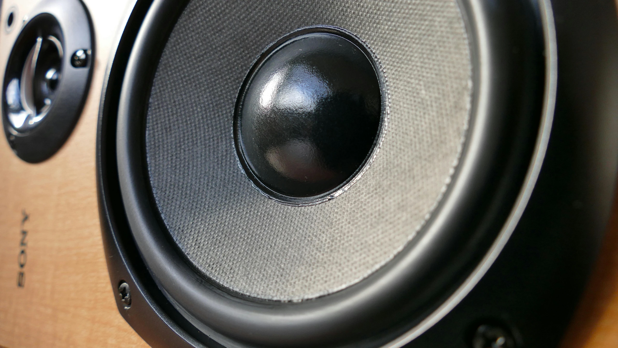 a close up of a speaker on a wooden surface, pixabay, big ears, hyperdetailed mix, instagram picture, shot on sony a 7