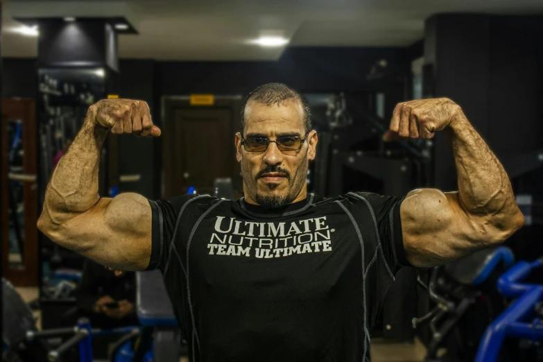 a man flexing his muscles in a gym, les nabis, ultimate, steven seagal, profile image, organic cyborg