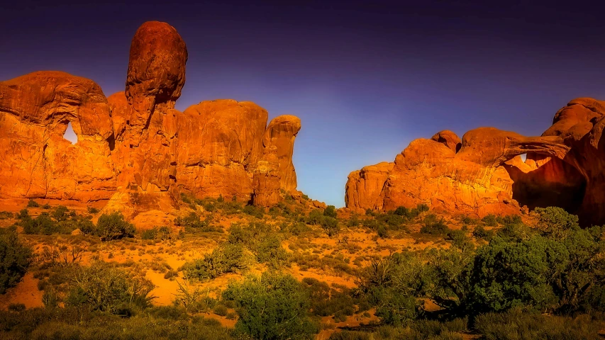 a large rock formation in the middle of a desert, flickr, fan favorite, panels, summer evening, arches