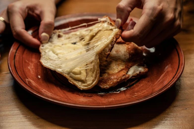 a close up of a plate of food on a table, by Alice Mason, eating garlic bread, sail made of human skin, on a wooden plate, smokey burnt envelopes