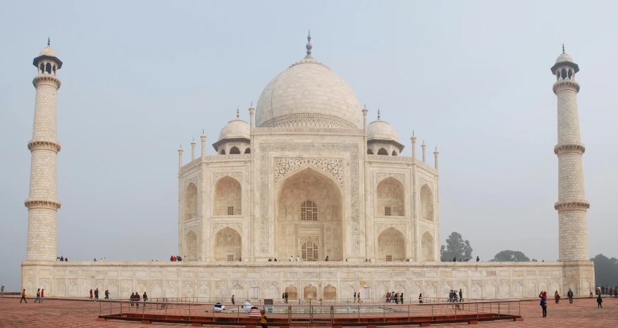 a group of people standing in front of a building, a marble sculpture, taj mahal, grayish, exterior photo, spherical