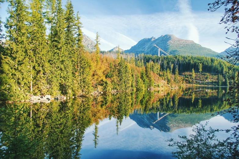 a body of water surrounded by trees and mountains, poland, fan favorite, whistler, mirror world